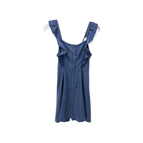 Forever 21 Small Mini Sundress Dress Ruffle Button Front Chambray Blue - Picture 14 of 15